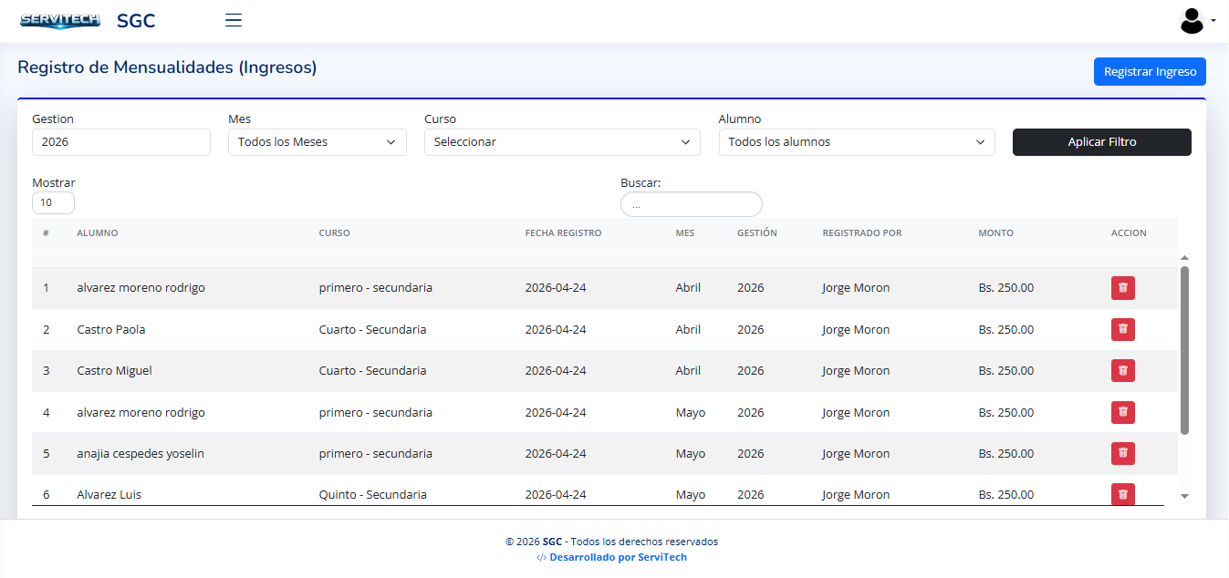 Registro de Mensualidades